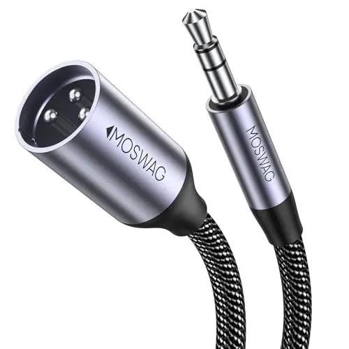Produktbild: MOSWAG 3.5mm zu XLR Kabel, XLR zu 3.5mm Mikrofonkabel, 3.5mm Mini Jack Stereo zu XLR Stecker symmetrisch Aux Mikrofonkabel für iPhone, iPod, Handy, Laptop, Lautsprecher, Mixer, Mikrofon (2M)