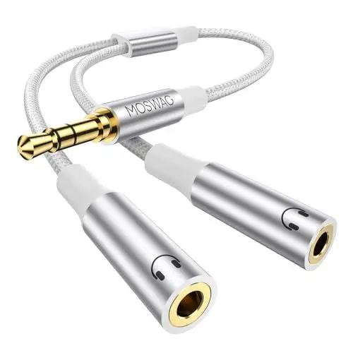 Produktbild: MOSWAG Audio Splitter Adapter, kopfhörer Splitter 1 auf 2 Klinke Stereo Audio Y Cable Earphone Jack Adapter kopfhörer Splitter für Samsung PS4 Switch Tablets PC Laptop MP3