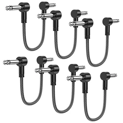 Produktbild: MOSWAG Gitarren Pedal Patch Kabel, 15 CM Gitarre Effekt Pedal Instrument Kabel 6.35mm Right Angle Plugs Flat Guitar Patch Cables für Gitarre/Bass Effektpedale (6er Pack)