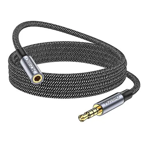 Produktbild: MOSWAG Headset Verlängerung 4 Polig TRRS Nylon 3.5mm Stereo Audio Verlängerungskabel (Stecker auf Buchse) Klinken Adapter Kabel für Lavalier Mikrofon mit Vergoldeter Kontakte