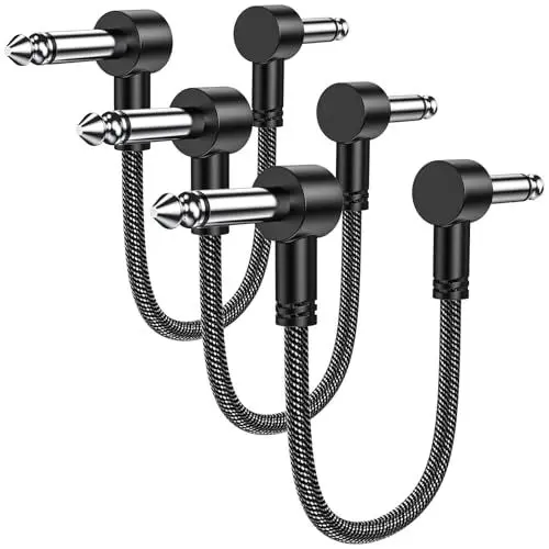 Produktbild: MOSWAG Patchkabel Gitarre Pedal, 6.35mm Gitarren Patchkabel Rechtwinklig, 15CM Instrument Patch Kabel mit Textilmantel für Gitarre/Bass Effektpedale (3er Pack)