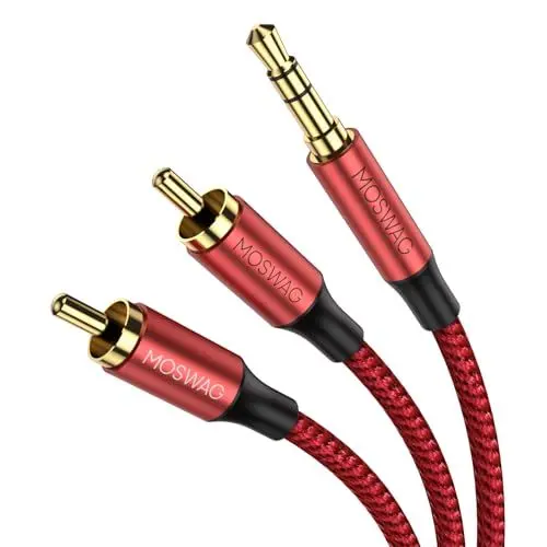 Produktbild: MOSWAG RCA Kabel, 3.5mm Stecker auf 2RCA Stecker Stereo Audio Adapter Dual abgeschirmtes vergoldetes Koaxialkabel Nylon geflochtenes AUX RCA Y Kabel für Smartphones,MP3,Tablets,Lautsprecher,HDTV