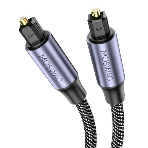 Produktbild: MOSWAG Toslink Kabel, Optisches Audiokabel, Optisches Digital Audio Toslink Kabel, Nylon Schutzhülle, Verlustfreie Klangqualität für Soundbar, TV, Heimkino, Xbox, DVD Player (1M)