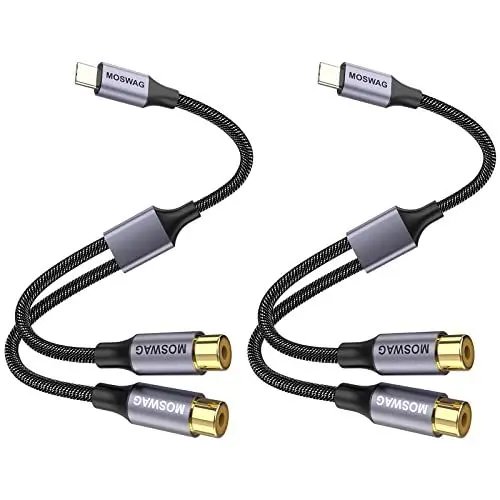 Produktbild: MOSWAG USB-C-Stecker auf Dual-Buchse RCA-Stereo-Audio-Y-Splitter-Adapterkabel ermöglicht Nna-Klangqualität bis zu Hi-Fi, breite natürliche Klangbühne und farblosen Klang