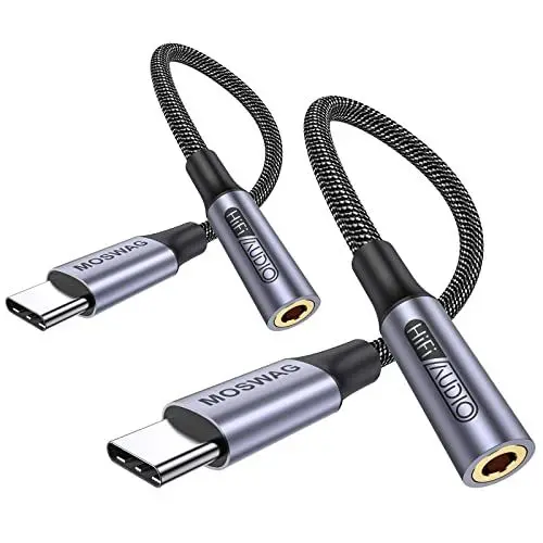 Produktbild: MOSWAG USB C zu 3.5mm Klinke (2 Stück), USB C Aux Adapter zu Kopfhörer Jack Audio Adapter für Samsung Galaxy S21 S20 Ultra S20 + Note 20 10 S10 S9 Plus, Pixel 4 3 2 XL und andere