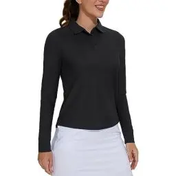 Produktbild: Moteepi M Poloshirt Damen Langarm Poloshirts für Damen Sportshirt UPF 50+ Funktionsshirt Damen Langarmshirt Golf Polo Shirt Damen UV Shirt Damen Tennis Outfit Laufshirt mit 3 Tasten Black Medium