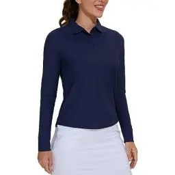 Produktbild: Moteepi M Poloshirt Damen Langarm Poloshirts für Damen Sportshirt UPF 50+ Funktionsshirt Damen Langarmshirt Golf Polo Shirt Damen UV Shirt Damen Tennis Outfit Laufshirt mit 3 Tasten Navy Large