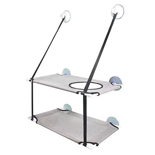 Produktbild: Mothcattl Hängematte für Haustiere, 20 kg, zweilagig, mit Saugnapf, atmungsaktiv, abnehmbar und waschbar, Schwarz/Grau