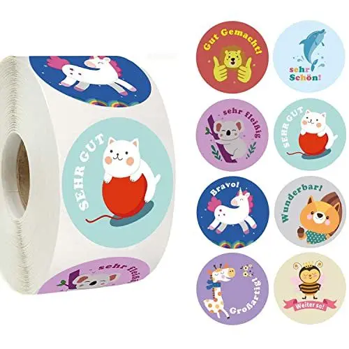 Produktbild: Motivationsaufkleber für Kinder, 500 Stück 3.8cm Selbstklebende Runde Tier Belohnungsaufkleber Lehrer Belohnungssticker Belohnung Aufkleber mit 8 Süßer Tiere Lob für Schule Klassenzimmer