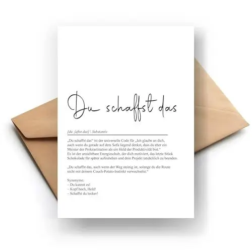 Produktbild: Motivations-Klappkarte Du schaffst das – Definition, Inspirierende Karte für Erfolg & Durchhaltevermögen – Perfektes Geschenk zur Motivation, Ermutigung & Unterstützung – Hochwertiger Druck, DIN A6