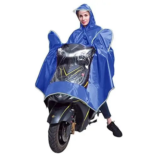 Produktbild: Motorbike Waterproof Rain Cape Coat, Universal Men Women Cycling Bicycle Bike PVC Wide Hat Brim Rain Rainwear With Mirror Slots, Reflective Strip for Night Riding Safer(Blue)(Blue)(Blue)(Blue)