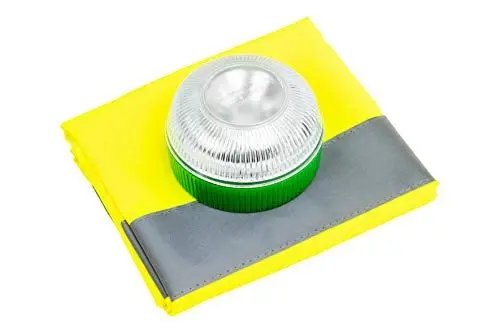 Produktbild: Motorkit Magnetische LED-Notleuchte zugelassen (V16) + Zugelassene Warnweste. Empfohlen von der DGT