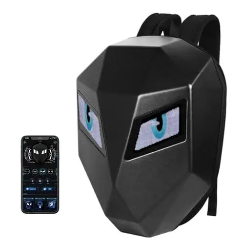 Produktbild: Motorrad LED Rucksack, Wasserdichter LED Ritter Rucksack mit Programmierbarem Bildschirm, Hartschalen Laptop Reitrucksack, DIY Helmtasche für Reisen, Camping, Radfahren, Motorrad