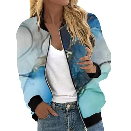 Produktbild: Motorrad Regenjacke Frauen Kurze Jacken Kurze Bundjacke Damen Blouson Damen Hellgrau Schwarze Damenjacke Jacke Duenn Damen Kurz Leichte Pilotenjacke Damen Firmung Geschenke Mädchen