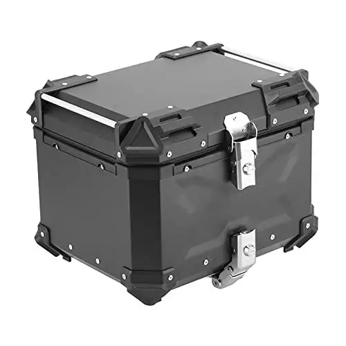 Produktbild: Motorrad Tour Heckbox, 45L Universal Aluminium Motorrad Kofferraum Topcase, wasserdichte Schwarze Motorrad Top Box Zur Gepäckaufbewahrung, für Honda, für Kawasaki, für Suzuki, für Yamaha, für
