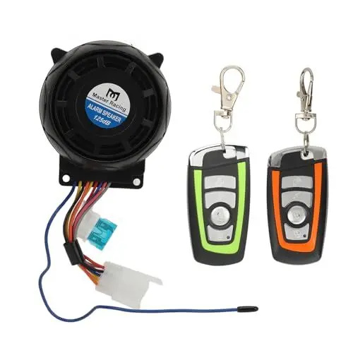 Produktbild: PenRux Motorrad-Alarmsystem, DC12V One Way Motorrad Anti Diebstahlalarm Sicherheitssystem mit Doppelfarbige Fernbedienung 125DB Super Sound Wasserdichte Auto-Alarm für Scooter Ebike