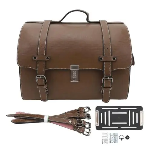 Produktbild: Motorrad-Hecktasche, 29,5 L Motorrad-Satteltaschen mit Passwortsperre, wasserdichte Schnellverschluss-Helmtasche aus PU-Leder, Reisegepäcktasche, Stilvoller