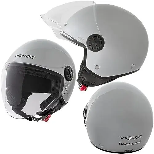 Produktbild: A-Pro Motorradhelm Quad Roller Offenes JetHelm Viser ECE 22 06 Polierten Silber L