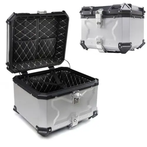 Produktbild: Motorradkoffer Aluminium Top Case Roller Koffer,Motorrad Heckbox Helmkoffer Mit Sicherheitsschloss,Großes Gepäck Wasserdicht Motorrad Top Box 45L 55L 65L 80L 100L(Silber,100L)