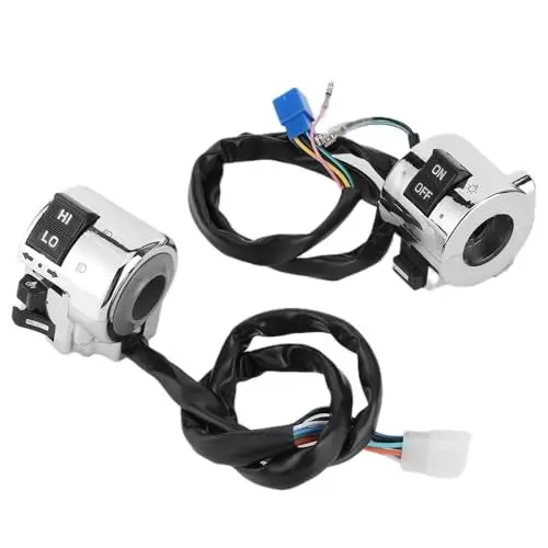 Produktbild: Motorrad-Lenkerschalter-Steuerknopf, Paar, Scheinwerfer-Blinkerhupe, Universal, 25 Mm Durchmesser, Elektro-Scooter, Geländefahrzeuge, ABS, Schwarz + Silber