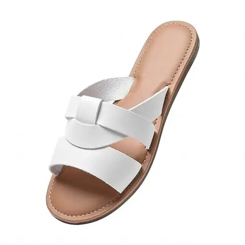 Produktbild: Motorradstiefel Herren 2024 Fallen Flache Sandalen für Damen rund offener Zehenbereich Wickel-Vamp-Geweberiemen Hausschuhe bequeme lässige Sommer-Strandschuhe Z-315 White 6