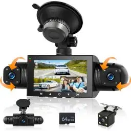 Produktbild: Motorsi Mirror Dash Cam 4 Channel Front Rear, 3 inch Rückspiegel Kamera mit 64GB Karte/G-Sensor/Parking Monitoring/Night Vision/24H Parking Mode + Waterproof 1080P Rear Camera