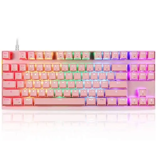 Produktbild: MOTOSPEED Professionelle Mechanische Gaming-Tastatur RGB Regenbogen Hinterbeleuchtung 87 Tasten Leuchtender Computer USB-Gaming-Tastatur für Mac PC und Laptop