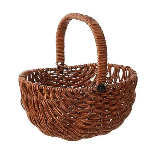 Produktbild: Kleiner Weidenkorb mit Griff, Gewebter Picknickkorb Zur Aufbewahrung, Hochzeit, Rattan-Blumenkorb für Zuhause, Hochzeit, Gartendekoration (1Stk #-2)