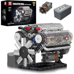 Produktbild: Mould King 10088 MOC Technik （V8） Achtzylinder-Motor Reihenbenzinmotor-Blockbausatz Technologie Klemmbausteine Bausatz Enthält und Batteriekasten V8-Motor (535 PCS+)