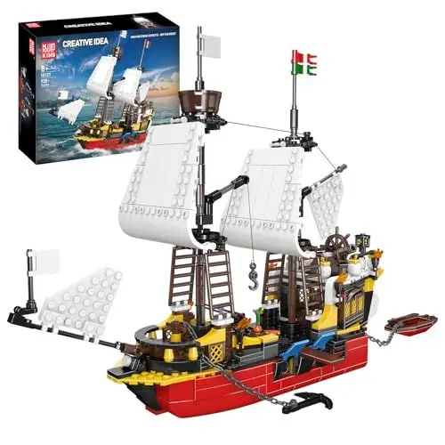 Produktbild: Mould King 10137 MOC Redbeards Rache Piratenschiff Klemmbausteine Bausatz（928 Teile） Segelschiff Bausteine Spielzeug für Erwachsene und Kinder, STEM Technik Schiff Klemmbausteine Bausatz Modell