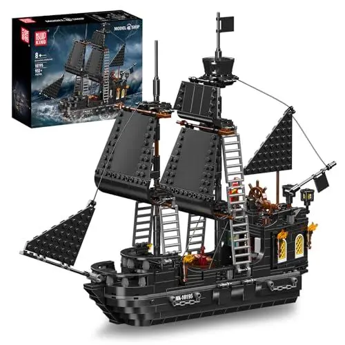 Produktbild: Mould King 10195 MOC Black Pearl Piratenschiff Klemmbausteine Bausatz,Technik Schwarze Segel-Kriegsschiff Bausteinspielzeug STEM Technik Schiff Klemmbausteine Bausatz Modell（932+Teile ）