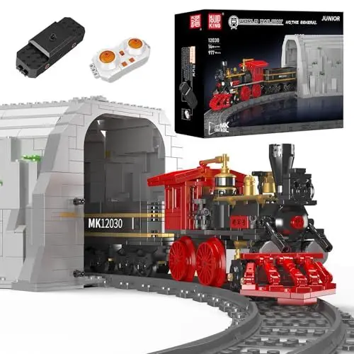 Produktbild: Mould King 12030 Technik Zug Eisenbahn Bausteine Modell, 977 Teile Diesellokomotive Ferngesteuertes Zug Modellbausatz Bausteinset als Spielzeug/Sammlerstücke