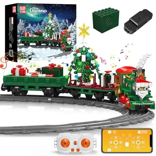 Produktbild: Mould King 12039 Festlicher Weihnachtszug Ferngesteuert Weihnachten Bausteine Bausatz, 922 Teile Elektrischer Weihnachtszug mit Schienen Mit Lautsprecher Klemmbausteine Bausatz