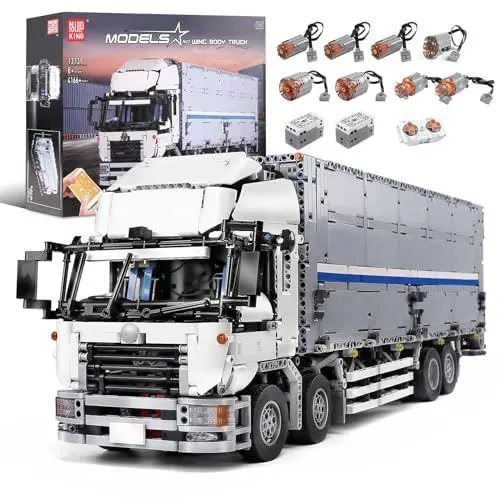 Produktbild: Mould King 13139 Fernbedienung Und App Dual Control Mobile Wing Booy Truck, EIN Modellbaustein Eines Wildcard Container Trucks Mit 8 Motoren, Kompatibel Mit Technologie Flügelaufbau LKW