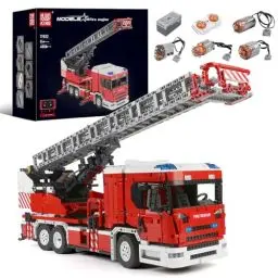 Produktbild: Mould King 17022 Technik Feuerwehrauto LKW Bausatz, 4886 Teile Feuerlöschleiter LKW Modell mit 8 Motoren, Ferngesteuert Feuerwehrauto Bausteine, Fernbedienung und APP Steuerung