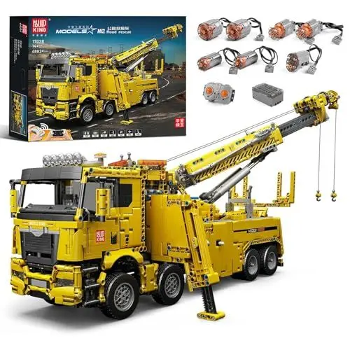 Produktbild: Mould King 17028 Technik LKW Feuerwehrauto Bausatz, 4883 Teile Ferngesteuert Technik Truck Kran Modell, mit 7 Motoren, Technologie Klemmbausteine Bausatz Feuerwehrfahrzeug