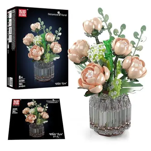 Produktbild: Mould King 24109 MOC Rosenstrauß Blumen Bausteine, 981 Teile Topfpflanzen-Blumenkunst ModellBausatz, Technik Spielzeug für Erwachsene und Kid 14+ Jahre