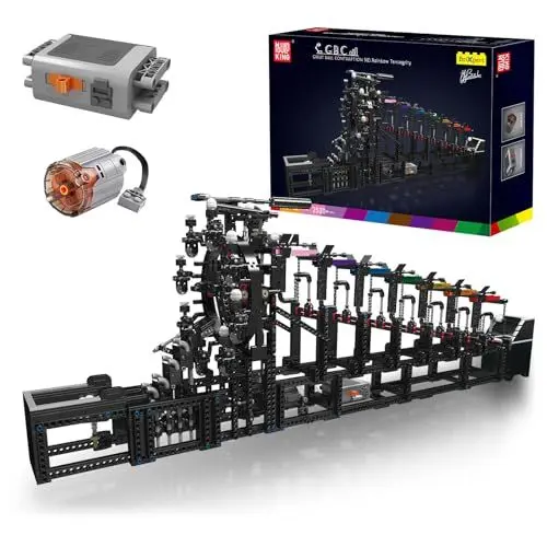 Produktbild: Mould King 26006 Regenbogen Tensegrity Bausteinen Modell, 2520 Teile Eimerkarussell Hebetisch mit Power Funktion, Trackball Blocks Kit Contraption für Erwachsene und Kinder