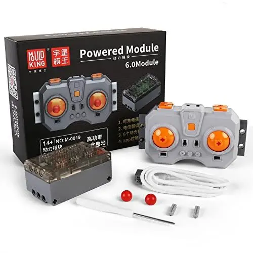 Produktbild: Mould King M0019 6.0 Powered Module Kit, Power Funktions Sets 6.0 mit Wiederaufladbare Fernbedienung und Batteriebox, 2.4 G 6 Kanal Hochgeschwindigkeits-Funktionssets