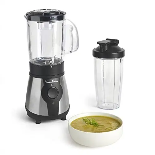 Produktbild: Moulinex Blend&Go LM1B1D 300W Mixer, Smoothie-Mixer mit 750 ml Kunststoffkrug, inklusive 750 ml tragbarer Flasche, 4 abnehmbaren Klingen, Edelstahloberflächen