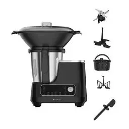Produktbild: Moulinex HF4568 Click Chef Küchenmaschine mit Kochfunktion | 1400 Watt | 12 Geschwindigkeitsstufen | Gesamtvolumen 3,6 Liter | 28 Funktionen | inkl. Zubehör und Rezeptheft | Farbe Schwarz