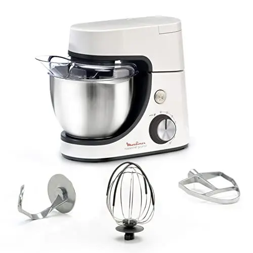 Produktbild: Moulinex Küchenmaschine, essentielle Multifunktions-Küchenmaschine, 800 W, 6 Geschwindigkeitsstufen, Schüssel aus Edelstahl, 4,8 l, Backset XL 32,42 x 25,74 x 42,44 cm weiß
