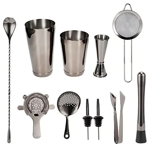 Produktbild: MOUMOUTEN Cocktail-Shaker-Set, 11-teiliges Set, Cocktail-Shaker-Set, Barkeeper-Set, Cocktail-Sieb, Edelstahl-Barzubehör für Zuhause, Party, Bar (Ruthenium Black)