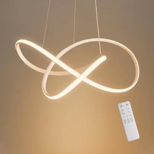 Produktbild: MOUNM Pendelleuchte LED, Pendelleuchte esstisch dimmbar 3000K-6000K, Esszimmerlampe hängend mit Fernbedienung, Gebogene Design Hängelampe für Wohnzimmer, Lampe höhenverstellbar, Leuchte 30W