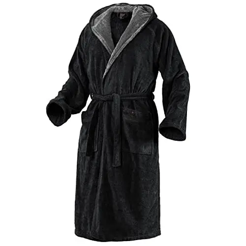 Produktbild: Mount Swiss Bademantel Damen Herren ARBON mit Kapuze aus edler Baumwolle I Morgenmantel flauschig I Frottee Farbe: schwarz, Grösse: XL