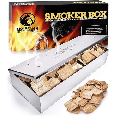 Produktbild: Mountain Grillers Edelstahl Räucherbox für BBQ - Grillspaß mit Aroma - Für Ball, Kohle & Gasgrill - Robustes Grillzubehör zum Räuchern von Chips - Praktischer Klappdeckel