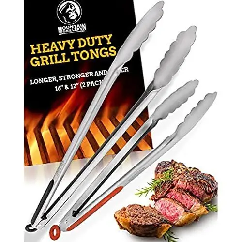 Produktbild: Mountain Grillers Grill Zangen 2er Set - Edelstahl mit Kochzange 30 cm und 40 cm - Rutschfest, Hitzebeständig mit Sicherheitsclip - Vielseitig Einsetzbare Küchen und Grillzange - Profi-BBQ-Zubehör