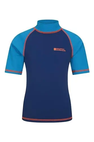 Produktbild: Mountain Warehouse Rashguard für Kinder - Kurzarm-Schwimmshirt für Jungen und Mädchen mit LSF 50+ UV-Schutz, schnell trocknend, Flatlock-Nähte - Schwimmen & Neoprenanzug Blau 9-10 Jahre