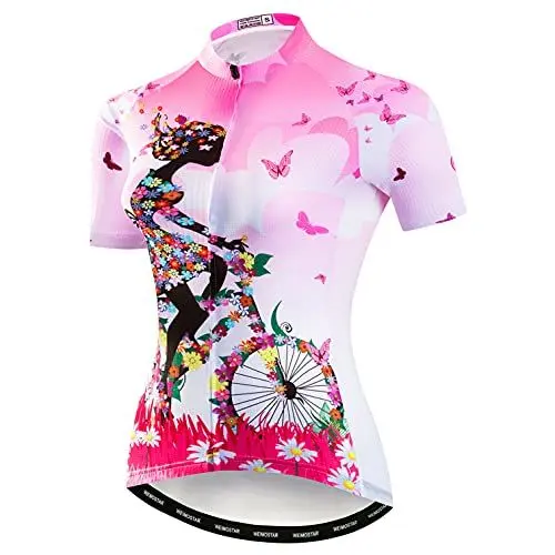 Produktbild: Mountainbike-Jersey-Shirts der Radfahren Jersey-Frauen Kurze Hülse Straße Fahrrad-Kleidung Pro-Team MTB übersteigt Sommer-Kleidung Fahrrad Rosa Größe XXL