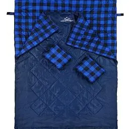 Produktbild: MOUNTREX Doppelschlafsack - Sommer Schlafsack für 2 Personen (210 x 150cm), Deckenschlafsack - XXL Sommerschlafsack mit 2 Kopfkissen für Erwachsene - Camping, Outdoor & Indoor (Blau)